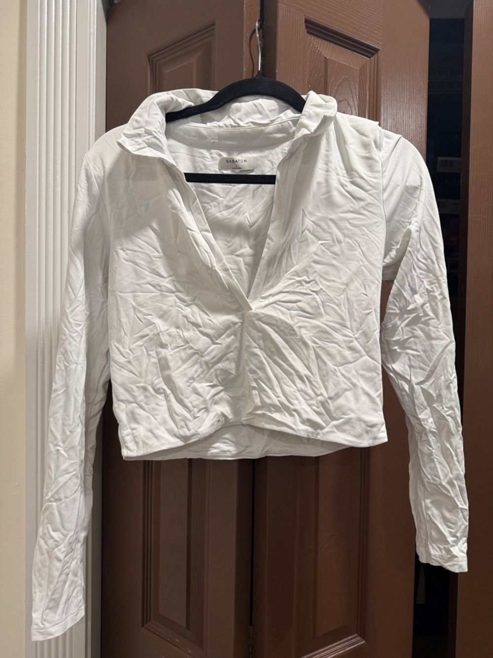 Aritzia White Cropped Long-Sleeve Popover Top
